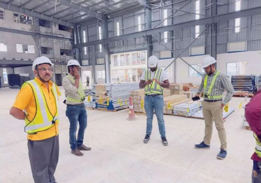 Site team reviewing works inside the Nicomac Taikisha building