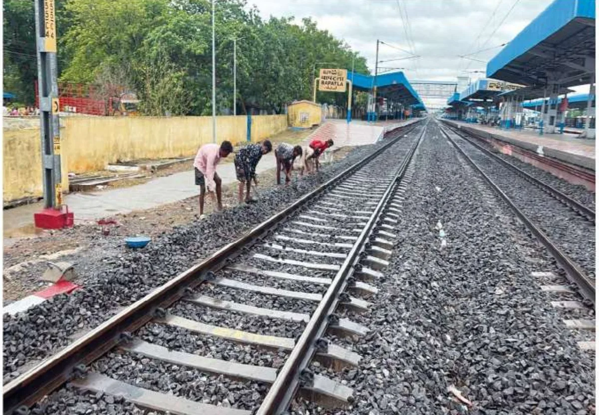 Track ballasting and platform works in progress at Bapatla railway station