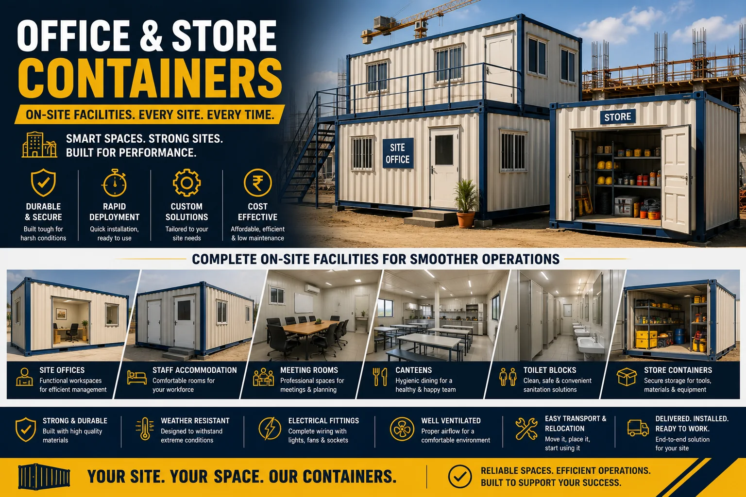 Portable site office and secure store containers installed on a project
